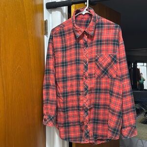 RUSTY ORANGE PLAID BUTTON DOWN FLANNEL W|POCKETS